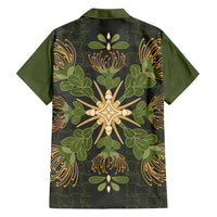 Hawaii Ohia Lehua Squares Family Matching Summer Maxi Dress and Hawaiian Shirt Hawaiian Quilt Inspired Floral Pattern LT9 Dad's Shirt - Long Sleeve Green - Polynesian Pride