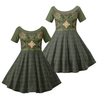 Hawaii Ohia Lehua Squares Family Matching Summer Maxi Dress and Hawaiian Shirt Hawaiian Quilt Inspired Floral Pattern LT9 Daughter's Dress Green - Polynesian Pride