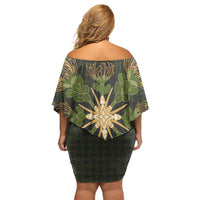 Hawaii Ohia Lehua Squares Off Shoulder Short Dress Hawaiian Quilt Inspired Floral Pattern LT9 - Polynesian Pride