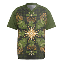 Hawaii Ohia Lehua Squares Rugby Jersey Hawaiian Quilt Inspired Floral Pattern