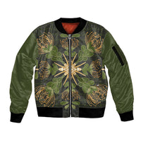Hawaii Ohia Lehua Squares Sleeve Zip Bomber Jacket Hawaiian Quilt Inspired Floral Pattern