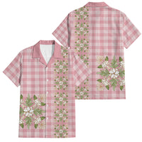 Akala Hamele Hawai'i Palaka Squares Maile Leaf Family Matching Off Shoulder Short Dress and Hawaiian Shirt Flowers Hawaiian Quilt Patterns