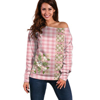 Akala Hamele Hawai'i Palaka Squares Maile Leaf Off Shoulder Sweater Flowers Hawaiian Quilt Patterns