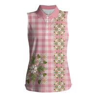 Akala Hamele Hawai'i Palaka Squares Maile Leaf Women Sleeveless Polo Shirt Flowers Hawaiian Quilt Patterns