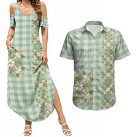 Liko Kukui Hawai'i Palaka Squares Maile Leaf Couples Matching Summer Maxi Dress and Hawaiian Shirt Flowers Hawaiian Quilt Patterns