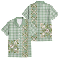 Liko Kukui Hawai'i Palaka Squares Maile Leaf Family Matching Puletasi and Hawaiian Shirt Flowers Hawaiian Quilt Patterns