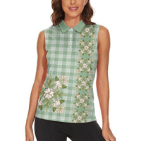 Liko Kukui Hawai'i Palaka Squares Maile Leaf Women Sleeveless Polo Shirt Flowers Hawaiian Quilt Patterns