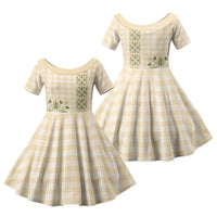 Melemele Ahiahia Hawai'i Palaka Squares Maile Leaf Family Matching Off Shoulder Short Dress and Hawaiian Shirt Flowers Hawaiian Quilt Patterns