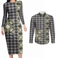 Pauli Hawai'i Palaka Squares Maile Leaf Couples Matching Long Sleeve Bodycon Dress and Long Sleeve Button Shirt Flowers Hawaiian Quilt Patterns