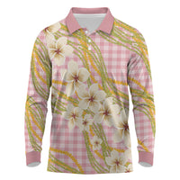 Akala Hamele Palaka Plumeria Long Sleeve Polo Shirt Puakenikeni and Maile Lei