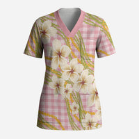 Akala Hamele Palaka Plumeria Scrub Top Puakenikeni and Maile Lei