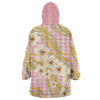 Akala Hamele Palaka Plumeria Wearable Blanket Hoodie Puakenikeni and Maile Lei
