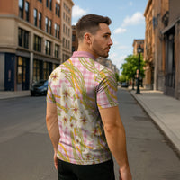 Akala Hamele Palaka Plumeria Zipper Polo Shirt Puakenikeni and Maile Lei