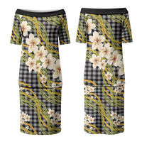 Ele'ele Hawai'i Palaka Plumeria Couples Matching Puletasi and Long Sleeve Button Shirt Puakenikeni and Maile Lei