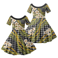 Ele'ele Hawai'i Palaka Plumeria Family Matching Summer Maxi Dress and Hawaiian Shirt Puakenikeni and Maile Lei