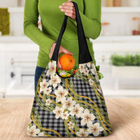 Ele'ele Hawai'i Palaka Plumeria Grocery Bag Puakenikeni and Maile Lei