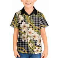 Ele'ele Hawai'i Palaka Plumeria Kid Hawaiian Shirt Puakenikeni and Maile Lei