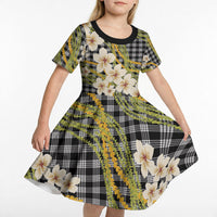 Ele'ele Hawai'i Palaka Plumeria Kid Short Sleeve Dress Puakenikeni and Maile Lei