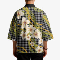 Ele'ele Hawai'i Palaka Plumeria Kimono Puakenikeni and Maile Lei