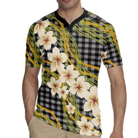 Ele'ele Hawai'i Palaka Plumeria Rugby Jersey Puakenikeni and Maile Lei