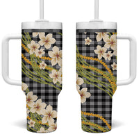 Ele'ele Hawai'i Palaka Plumeria Tumbler With Handle Puakenikeni and Maile Lei