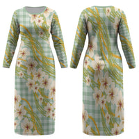 Liko Kukui Hawai'i Palaka Plumeria Family Matching Long Sleeve Bodycon Dress and Hawaiian Shirt Puakenikeni and Maile Lei
