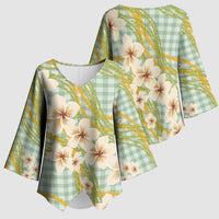 Liko Kukui Hawai'i Palaka Plumeria Kimono Sleeve Blouse Puakenikeni and Maile Lei