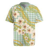 Liko Kukui Hawai'i Palaka Plumeria Rugby Jersey Puakenikeni and Maile Lei