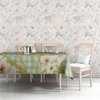 Liko Kukui Hawai'i Palaka Plumeria Tablecloth Puakenikeni and Maile Lei