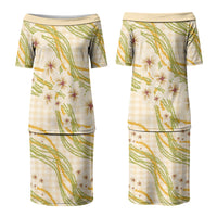 Melemele Ahiahia Hawai'i Palaka Plumeria Family Matching Puletasi and Hawaiian Shirt Puakenikeni and Maile Lei