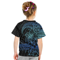 Floral Polynesian Hibiscus Tattoo Kid T Shirt Blue Gradient Style