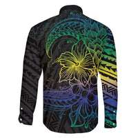 Floral Polynesian Hibiscus Tattoo Family Matching Puletasi and Hawaiian Shirt Green Gradient Style
