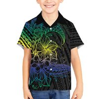 Floral Polynesian Hibiscus Tattoo Family Matching Summer Maxi Dress and Hawaiian Shirt Green Gradient Style