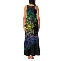 Floral Polynesian Hibiscus Tattoo Family Matching Tank Maxi Dress and Hawaiian Shirt Green Gradient Style