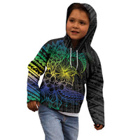 Floral Polynesian Hibiscus Tattoo Kid Hoodie Green Gradient Style