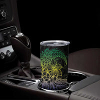 Floral Polynesian Hibiscus Tattoo Tumbler Cup Green Gradient Style