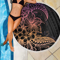Floral Polynesian Hibiscus Tattoo Beach Blanket Peach Gradient Style