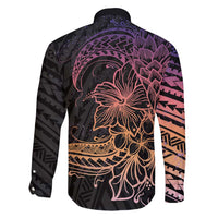 Floral Polynesian Hibiscus Tattoo Family Matching Mermaid Dress and Hawaiian Shirt Peach Gradient Style LT9 - Polynesian Pride