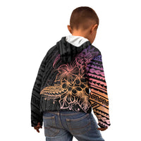 Floral Polynesian Hibiscus Tattoo Kid Hoodie Peach Gradient Style