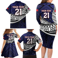 Custom Samoa Rugby Pacific Family Matching Long Sleeve Bodycon Dress and Hawaiian Shirt Samoan Warrior Tribal Pattern