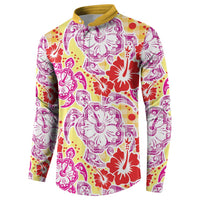 Palaka with Honu and Hibiscus Button Sweatshirt Hawaiian Heritage Spirit - Polynesian Pride