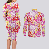 Palaka with Honu and Hibiscus Couples Matching Long Sleeve Bodycon Dress and Long Sleeve Button Shirt Hawaiian Heritage Spirit - Polynesian Pride