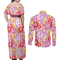 Palaka with Honu and Hibiscus Couples Matching Off Shoulder Maxi Dress and Long Sleeve Button Shirt Hawaiian Heritage Spirit - Polynesian Pride