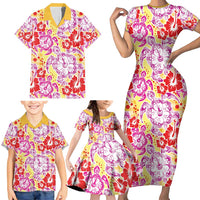 Palaka with Honu and Hibiscus Family Matching Short Sleeve Bodycon Dress and Hawaiian Shirt Hawaiian Heritage Spirit - Polynesian Pride