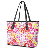 Palaka with Honu and Hibiscus Leather Tote Bag Hawaiian Heritage Spirit - Polynesian Pride