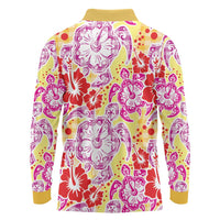 Palaka with Honu and Hibiscus Long Sleeve Polo Shirt Hawaiian Heritage Spirit - Polynesian Pride