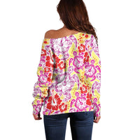 Palaka with Honu and Hibiscus Off Shoulder Sweater Hawaiian Heritage Spirit - Polynesian Pride