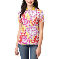 Palaka with Honu and Hibiscus Women Polo Shirt Hawaiian Heritage Spirit - Polynesian Pride