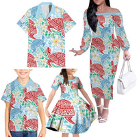 Palaka with Honu and Plumeria Family Matching Off The Shoulder Long Sleeve Dress and Hawaiian Shirt Hawaiian Heritage Spirit - Polynesian Pride