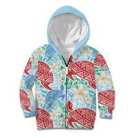 Palaka with Honu and Plumeria Kid Hoodie Hawaiian Heritage Spirit - Polynesian Pride